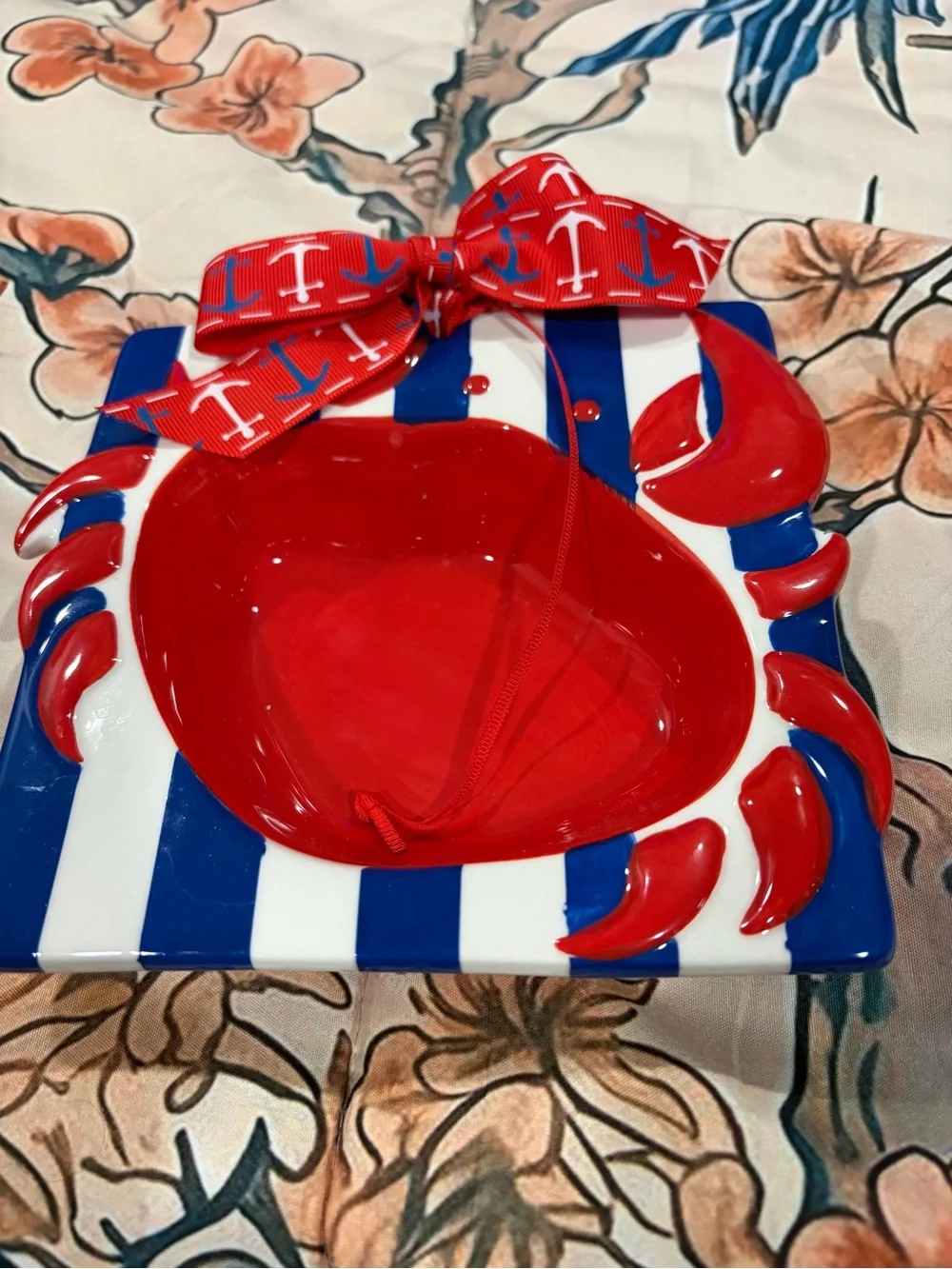 Mud Pie Red Blue White Crab Dip Bowl with Spreader